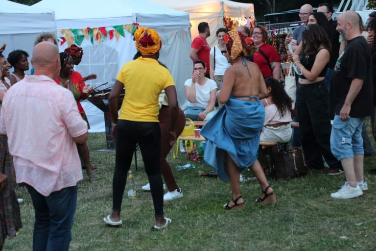 People at an outdoor Afrika Time cultural activity